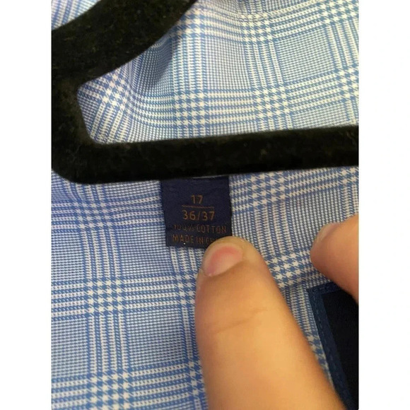 David Donahue Men's Blue Checked Long Sleeve Button Down Shirt Size 36/37 - Picture 2 of 5